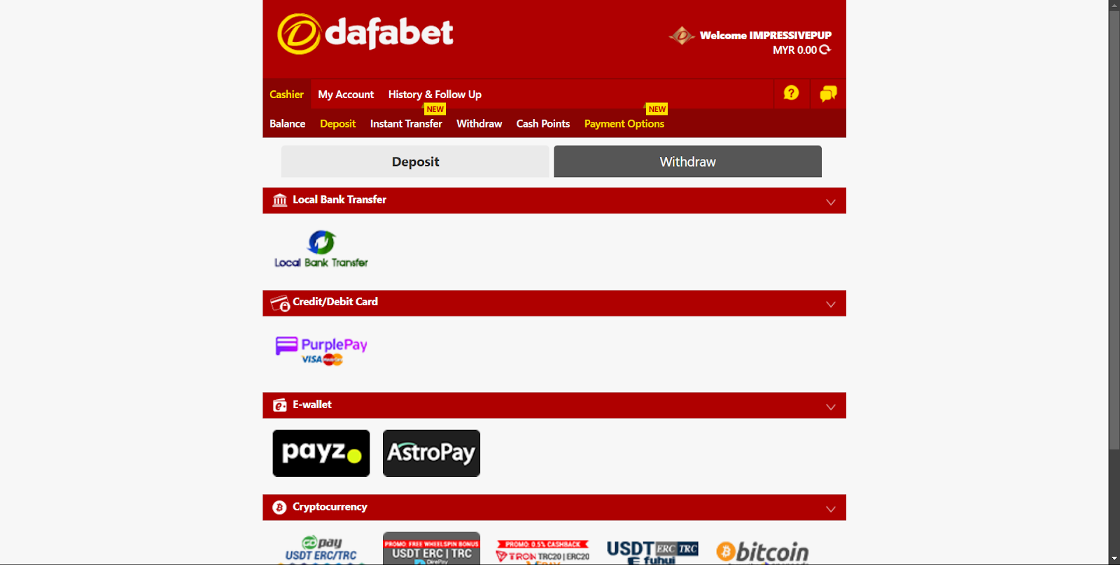 dafabet online, payment methods