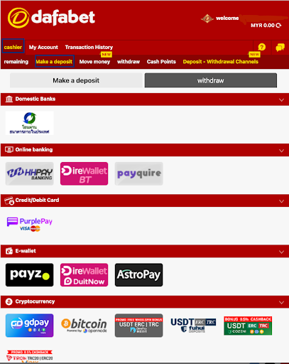 Dafabet Deposits & Withdrawals