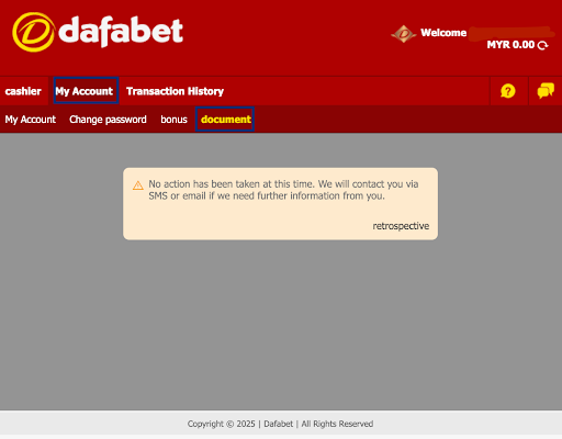 Dafabet Documents on Account