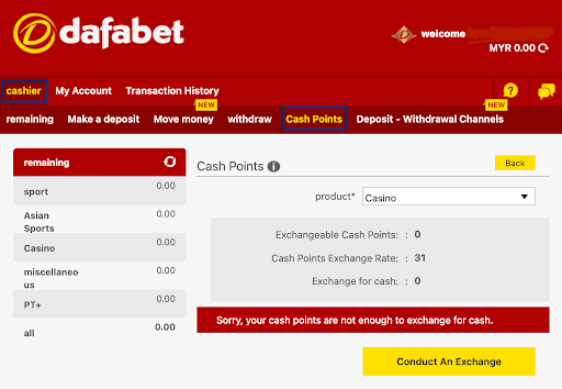 Dafabet cash points