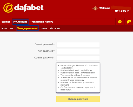 Dafabet change password