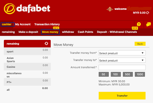 Dafabet move money