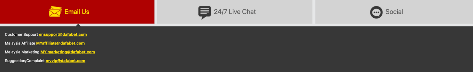 Dafabet support email