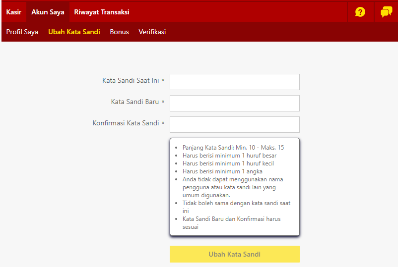 Dafabet Ubah Kata Sandi