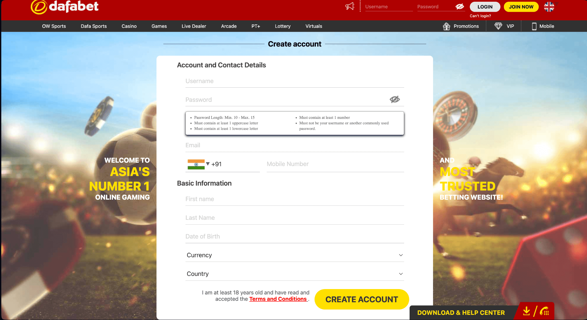 Dafabet account registration