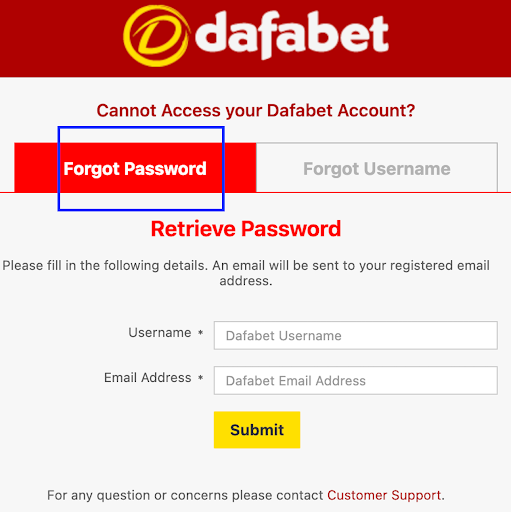Dafabet Forgot Password
