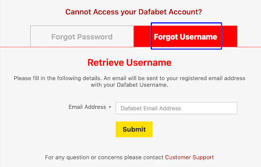 Dafabet Forgot Username