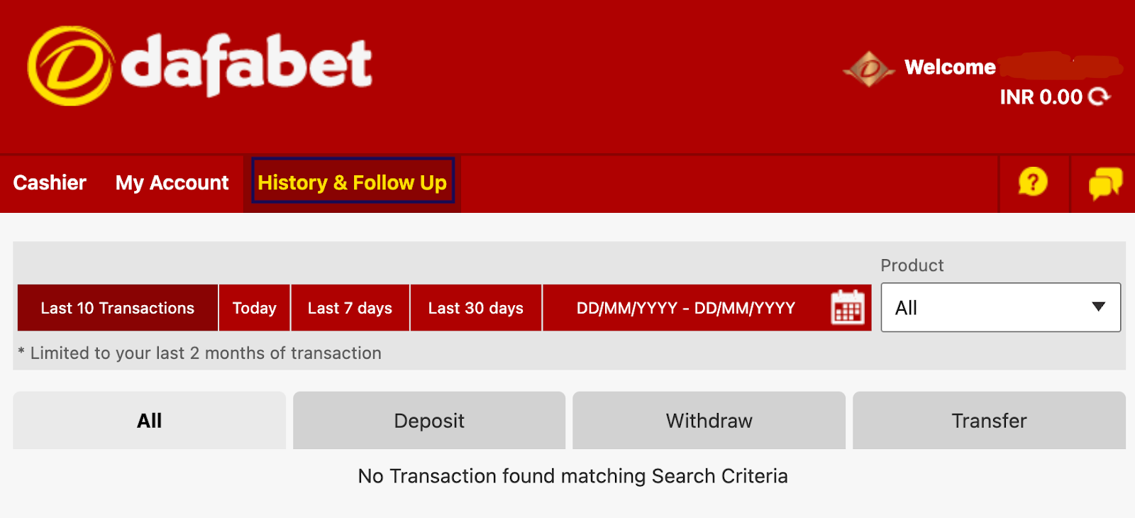 History and follow up on Dafabet account